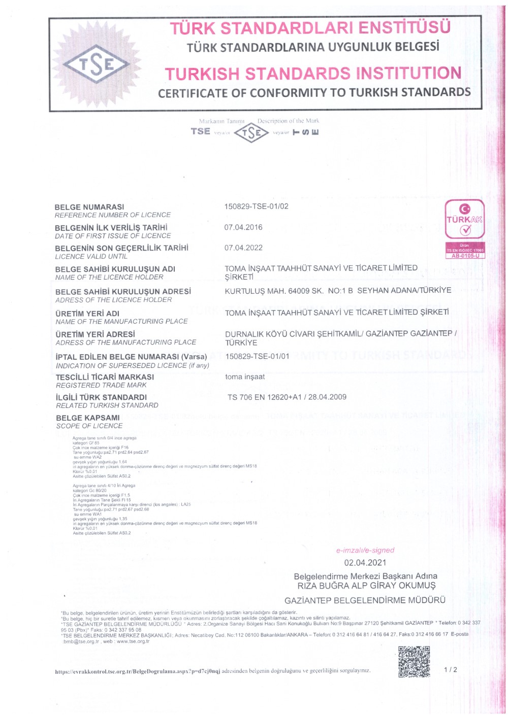 Cys Yapı | TSE 12620 - 1