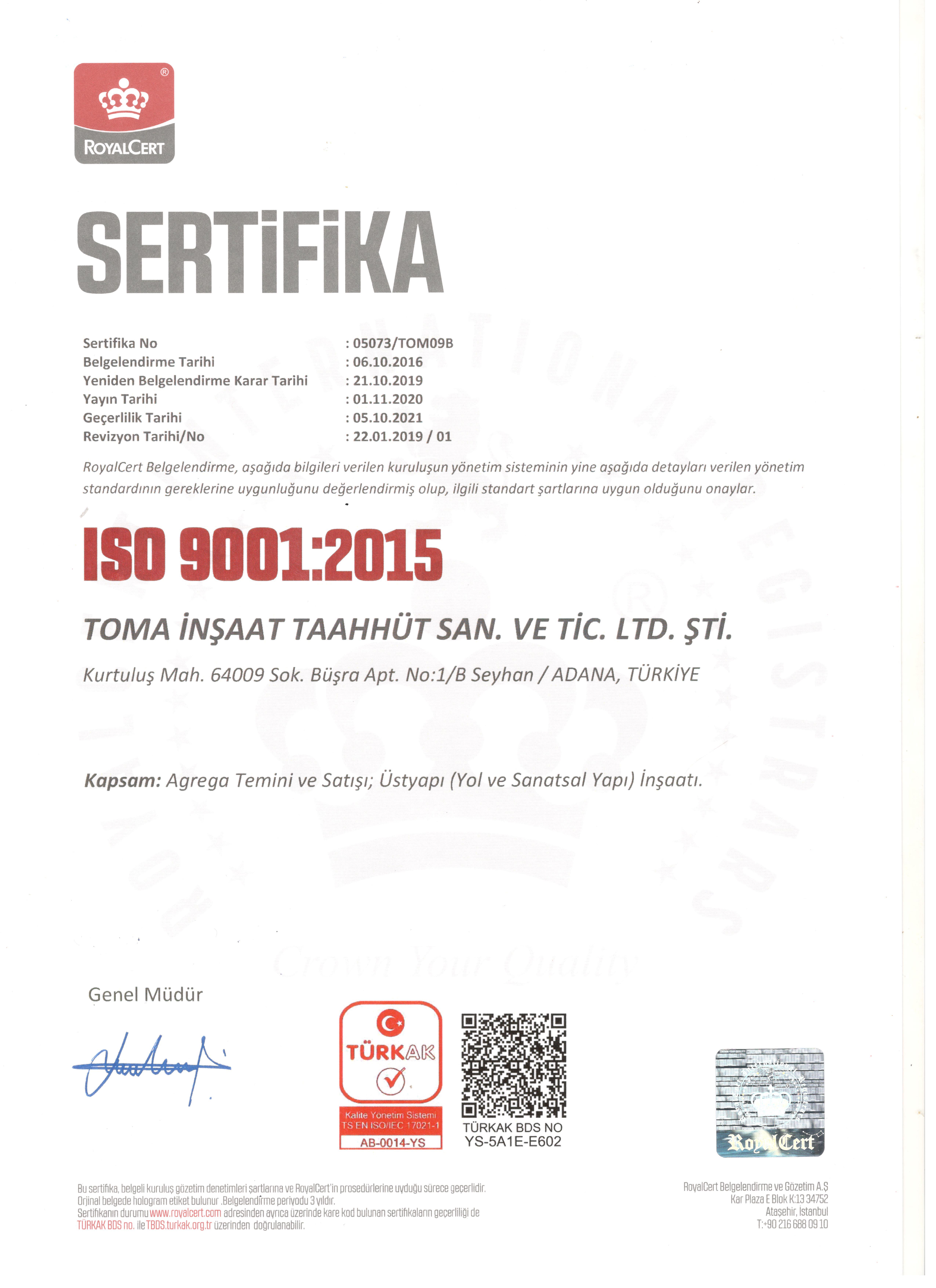Cys Yapı | TOMA ISO 9001