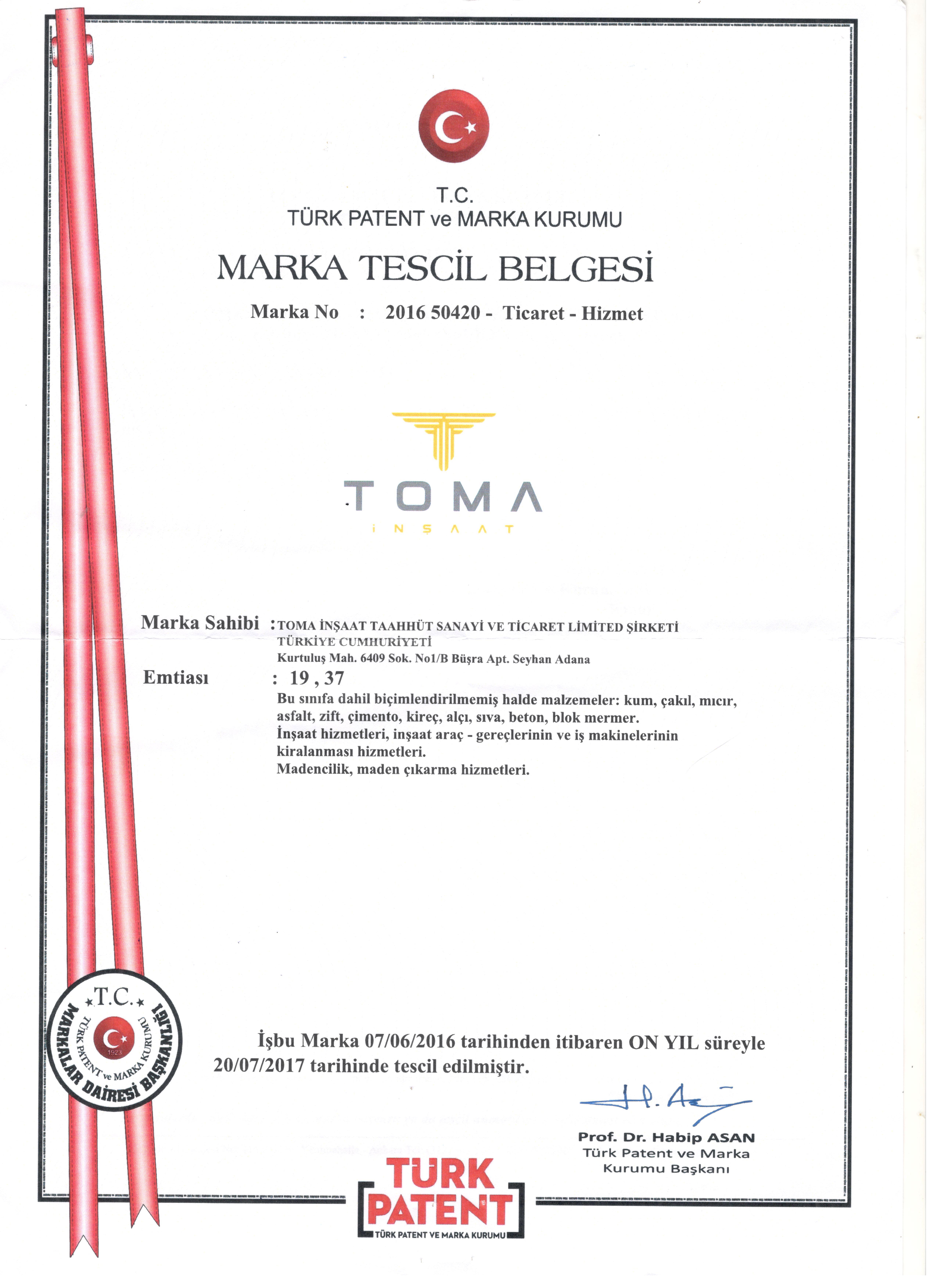 Cys Yapı | TOMA Marka Tescil Belgesi