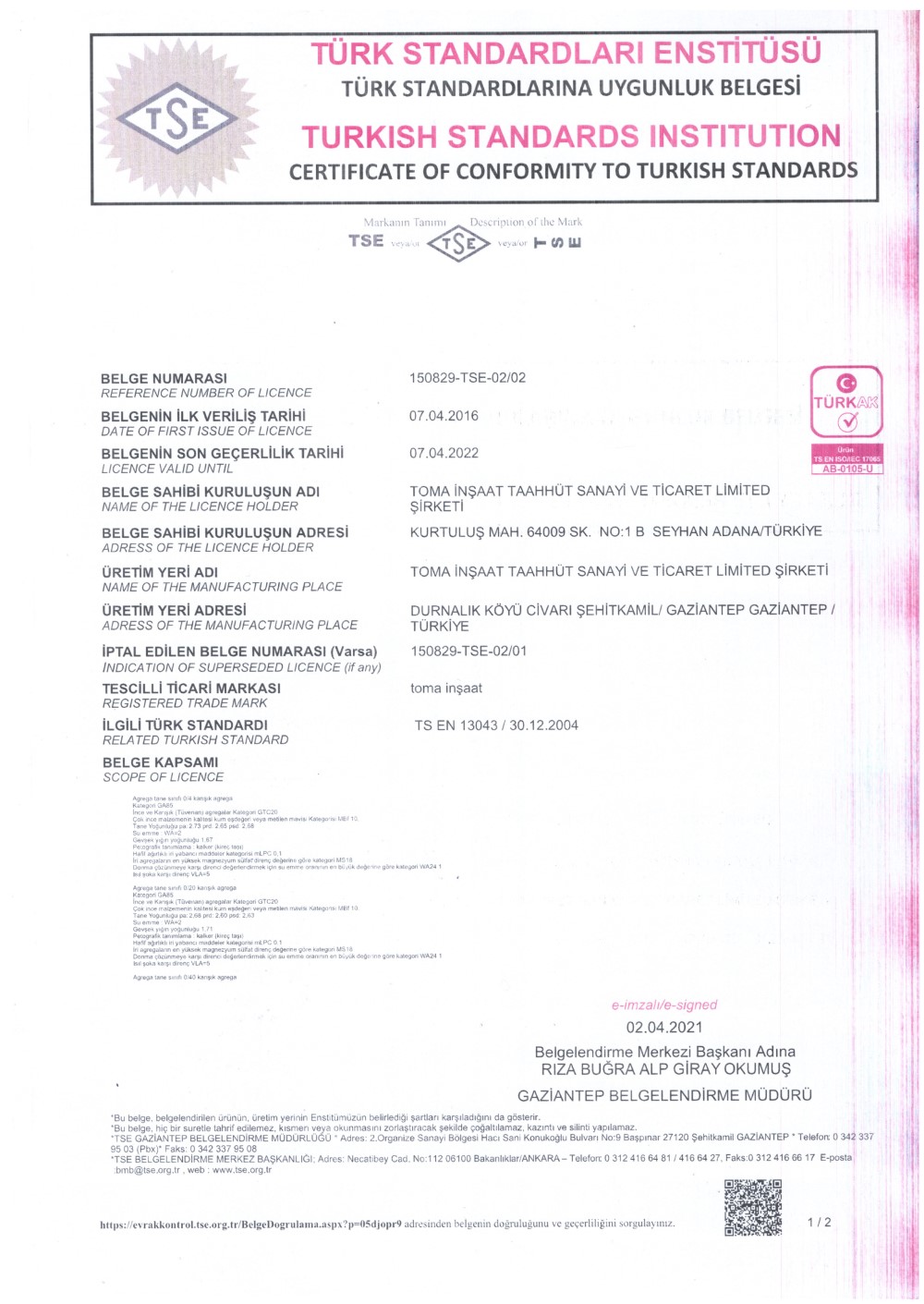 Cys Yapı | TSE 13043 - 1